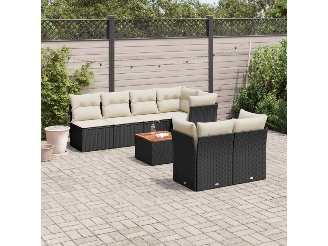 Vidaxl 8 Pcs Conjunto Sofás De Jardim Com Almofadões Vime Pe Preto