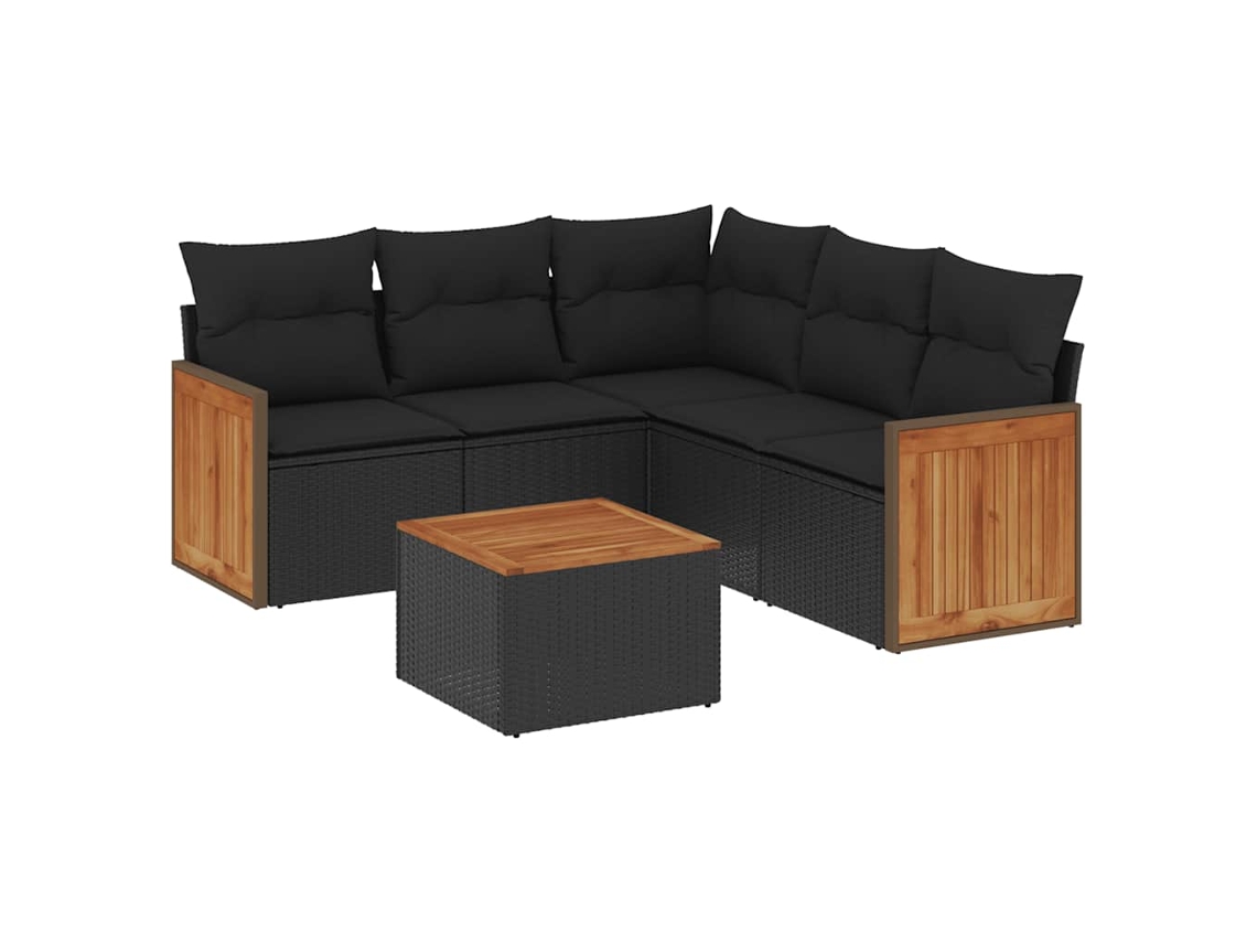 Maison Exclusive - 6 Pcs Conjunto Sofás De Jardim C/ Almofadões Vime Pe Preto