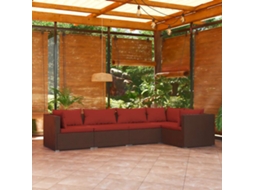 Conjunto 5 Peças Lounge Jardim C/ Almofadões Vime Pe Marrom Dkd Home Decor