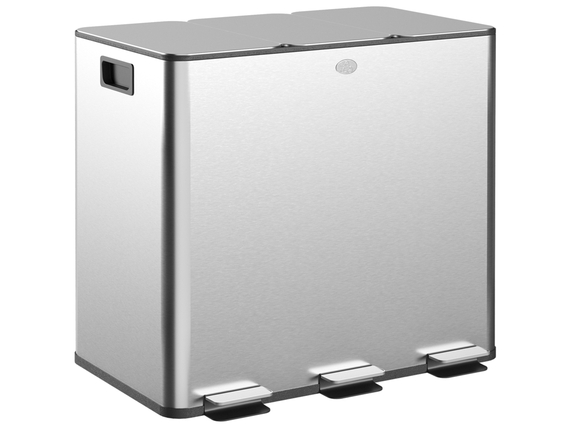 Balde de Lixo de Cozinha com 3 Compartimentos 3x15l com Pedais Tampas com Fechamento Suave e Cubo Amovível Prata