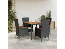 Vidaxl 5 Pcs Conjunto De Jantar P/ Jardim C/ Almofadões Vime Pe Preto