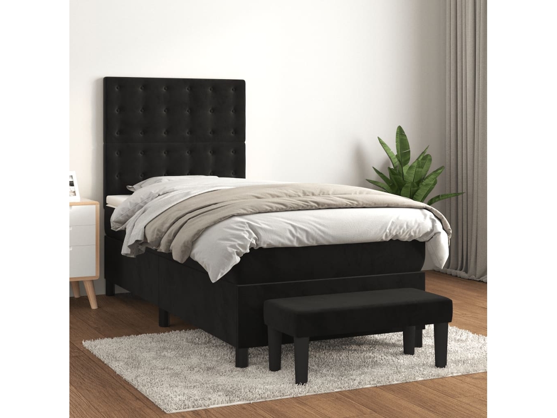 Cama Com Molas/colchão 100x200 Cm Veludo Preto