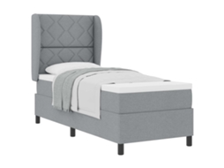 Cama De Solteiro | Camas Para Quarto | Cama Box Com Colchão Cinzento-claro 80 X 200 Cm Tecido