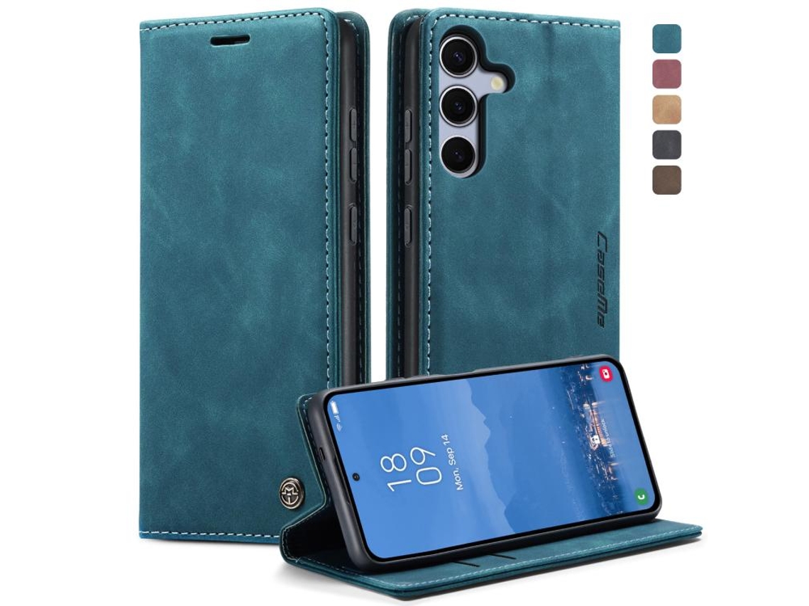 Capa Para Samsung Galaxy S25 Plus 5g Multifuncional Horizontal De Couro Azul