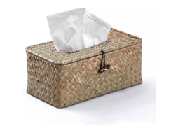 Caja Rectangular De Pañuelos De Bambú Natural Artesanal, Dispensador De Paja Tejida Para Cocina, Baño Y Oficina 17x13x8cm