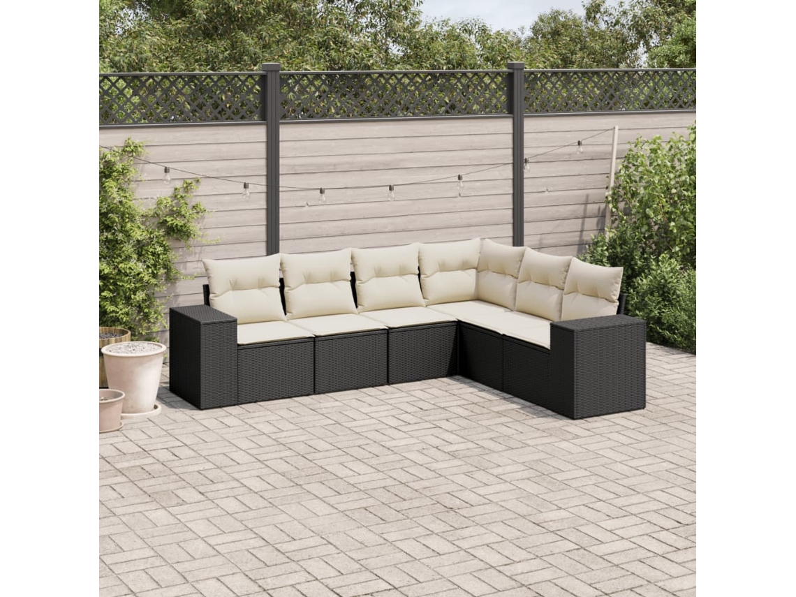Vidaxl 6 Pcs Conjunto Sofás de Jardim C/ Almofadões Vime Pe Preto