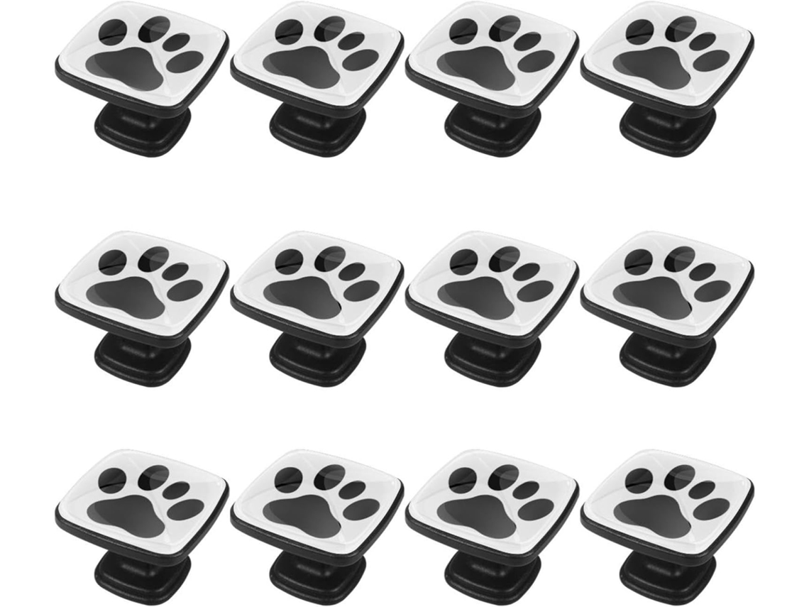 Puxadores E Maçanetas Quadradas Para Armários De Cozinha, Conjunto De 12 Peças, Design Com Pata De Cachorro Preta