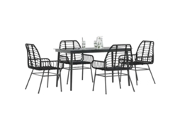 Vidaxl Conjunto De Jantar Jardim 5 Peças Vidro Vime Pe Preto