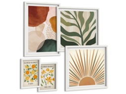 Um Conjunto De Imagens Decorativas Em Uma Moldura Folhas Com Formas Geométricas Moldura Branca Pinturas De Quarto Espelharte (conjunto De 5 Imagens)