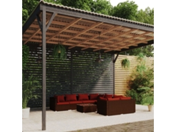 Vidaxl 9 Pcs Conjunto Lounge De Jardim C/ Almofadões Vime Pe Castanho