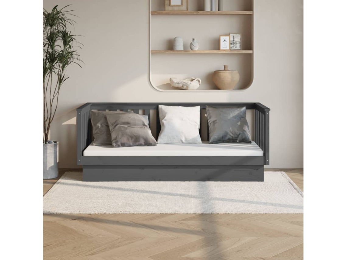 Vidaxl Sofá-cama 75x190 Cm Madeira De Pinho Maciça Cinzento