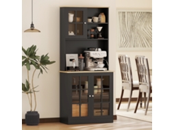 Despensa Alta Cozinha 80x37x183 Cm Preto Portas Vidro Prateleiras Armazenamento Eletrodomésticos Louça para Cozinha Sala ZIWEI STORE