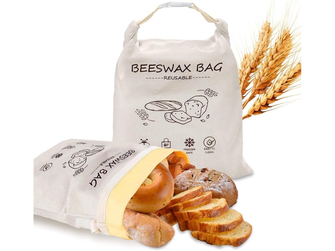 Conjunto De 2 Sacos Reutilizáveis Para Conservar Pão Caseiro, Em Algodão E Cera De Abelha, 43 × 32 Cm