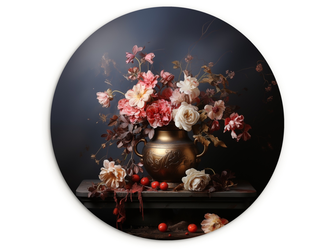 O Quadro Natureza Morta - Flores - Rosas - Bouquet - Vaso 140x140 Cm