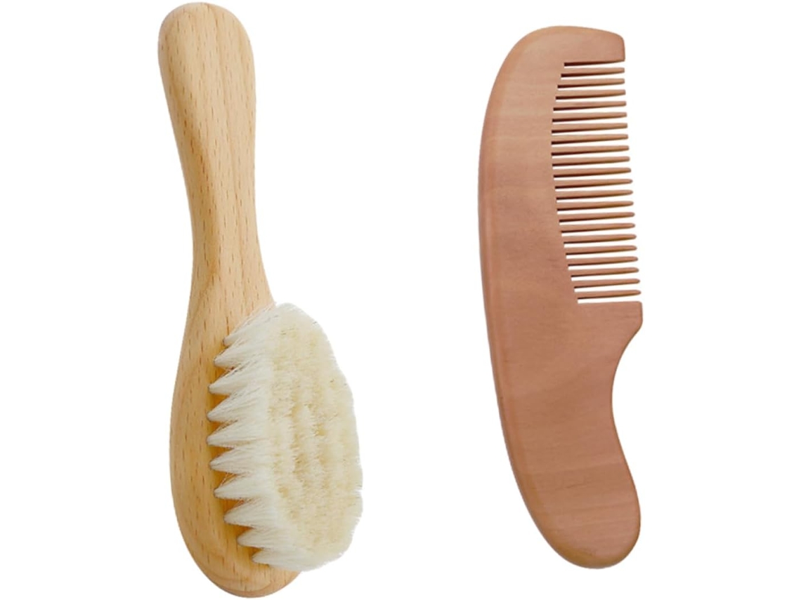 Escova De Banho Para Bebê Em Madeira Faia Com Lã Natural, Escova Para Lavar O Cabelo, Massagear O Couro Cabeludo E