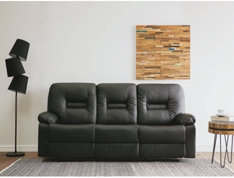 Sofá de 3 lugares reclinável em pele sintética preta BERGEN