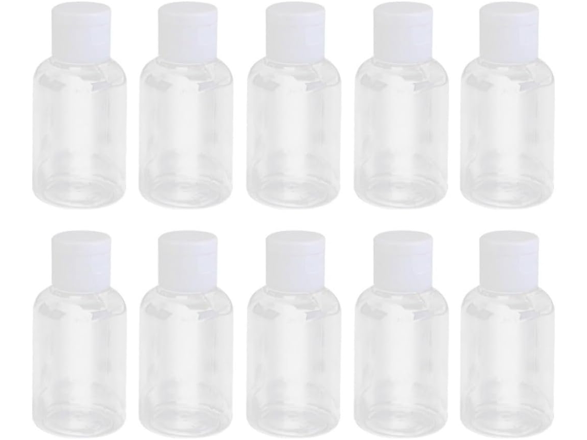 Frascos de viagem com tampa flip-top, pacote com 10 unidades, 50ml, plástico PET.