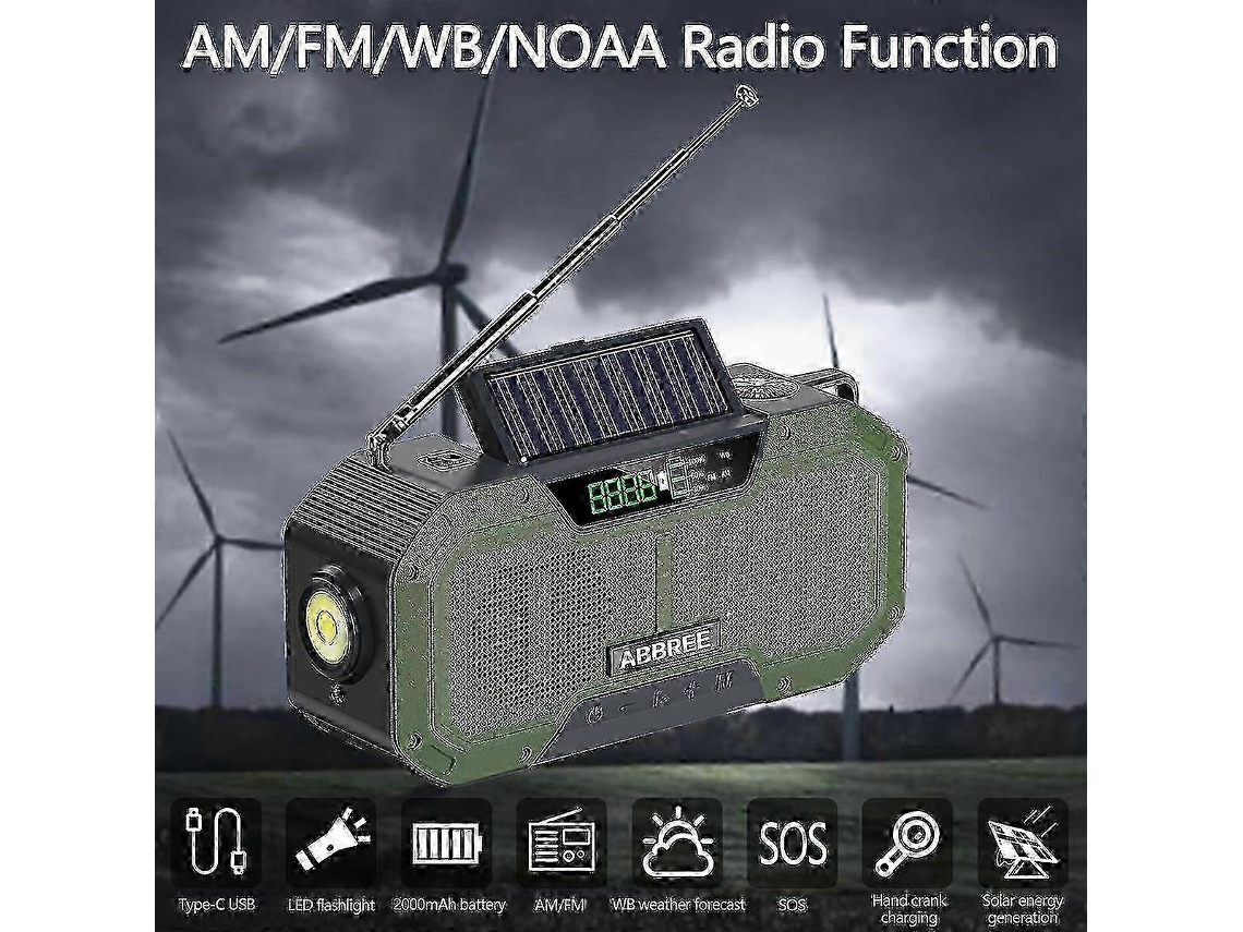 Rádio De Emergência Com Manivela Solar De 5000 Mah Com Noaa/am/fm E Luzes Duplas Para Telefones Olysi Shop