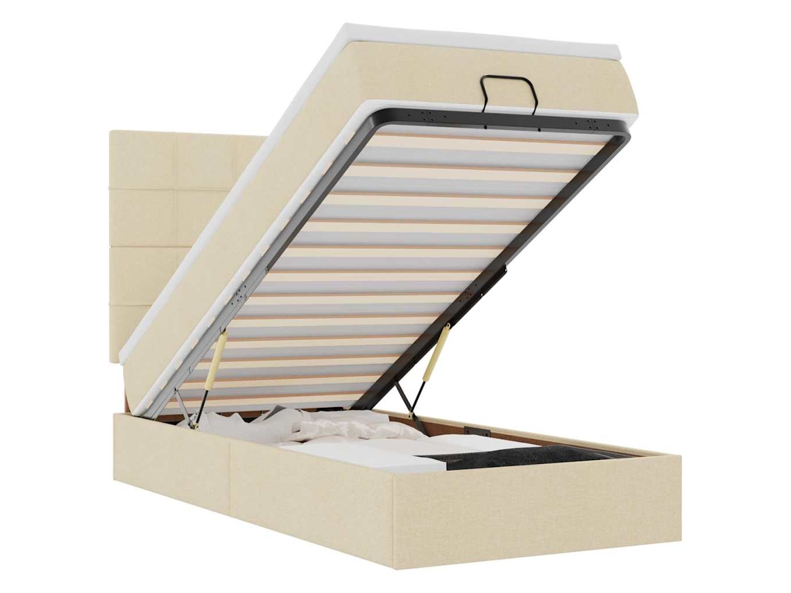 Cama Otomana com Colchão Leds 90x200 Cm Tecido Creme MAISON EXCLUSIVE