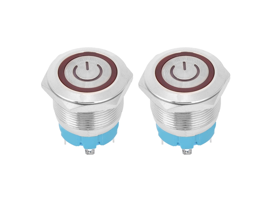 Interruptor De Botão De Pressão Momentâneo De Metal 22mm Cabeça Plana 4 Pinos Com Luz Vermelha Ip65 12-24vdc 2 Peças