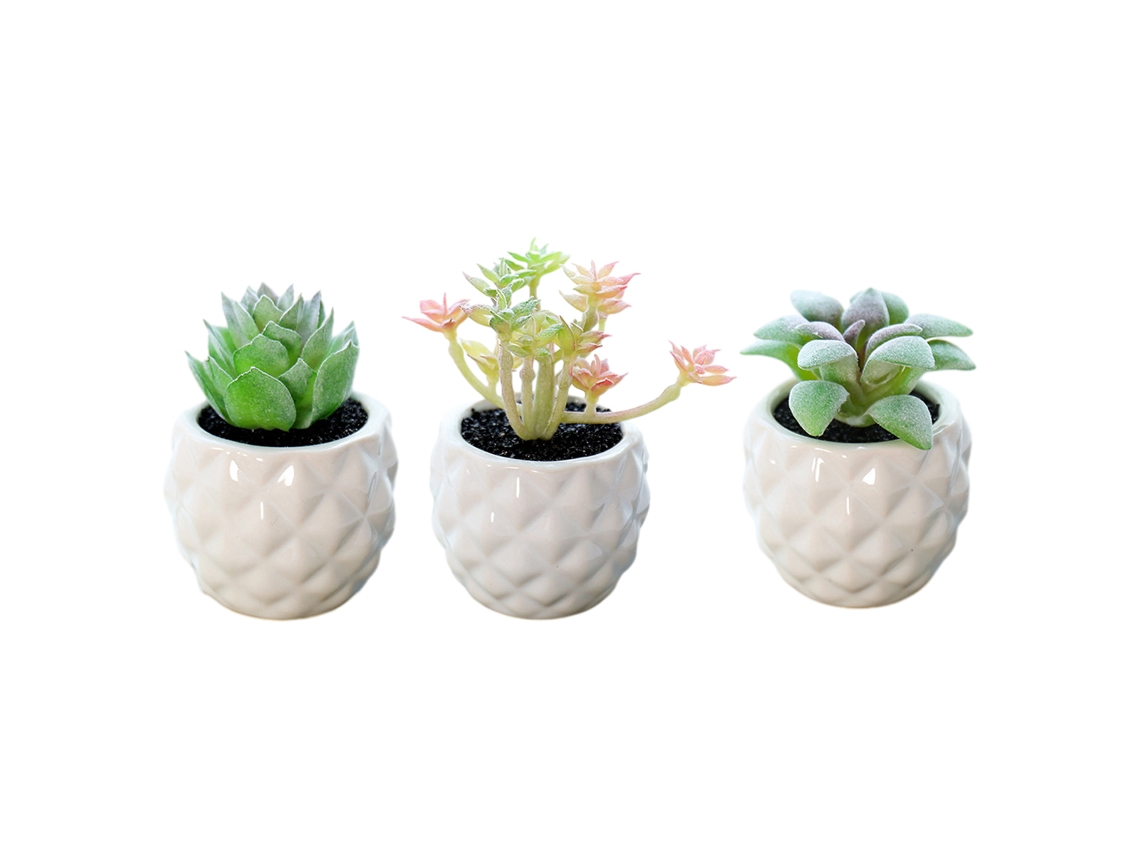 3 Peças de Planta Suculenta Simulada em Vaso Decoração Criativa Bonsai de Cerâmica em Forma de Abacaxi NEVEANCE