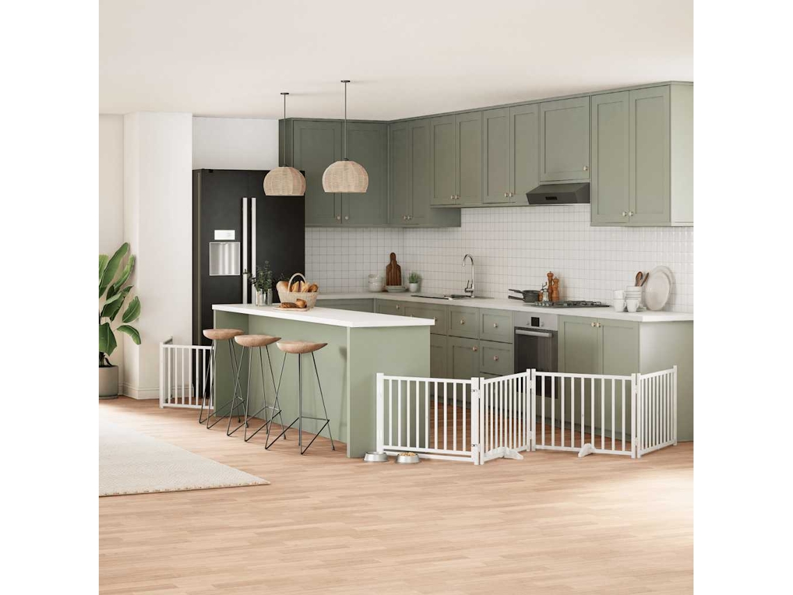 Vidaxl Portão P/ Cães Com Porta Dobrável 12 Painéis 960cm Álamo Branco