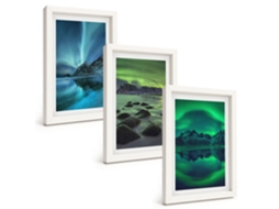 Composição De Quadros Paisagem De Inverno, Aurora Boreal, Montanha Espelharte (3 Peças 20x30 Cm)