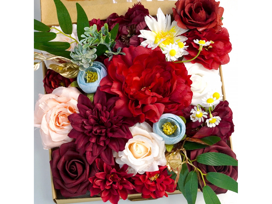 Caixa de Presente com Flor Artificial com Haste, Vermelha, 1 Unidade. AQUAFORGE