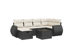 Conjunto de 7 sofás para jardim com almofadões Vime Pe Preto MAISON EXCLUSIVE (7 peças)