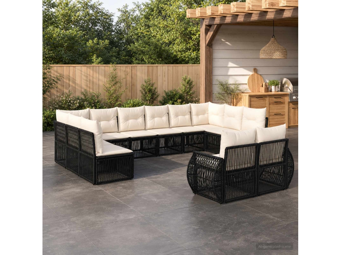 Vidaxl Conjunto De Sofá De Jardim 12 Unid. Preto E Branco Creme