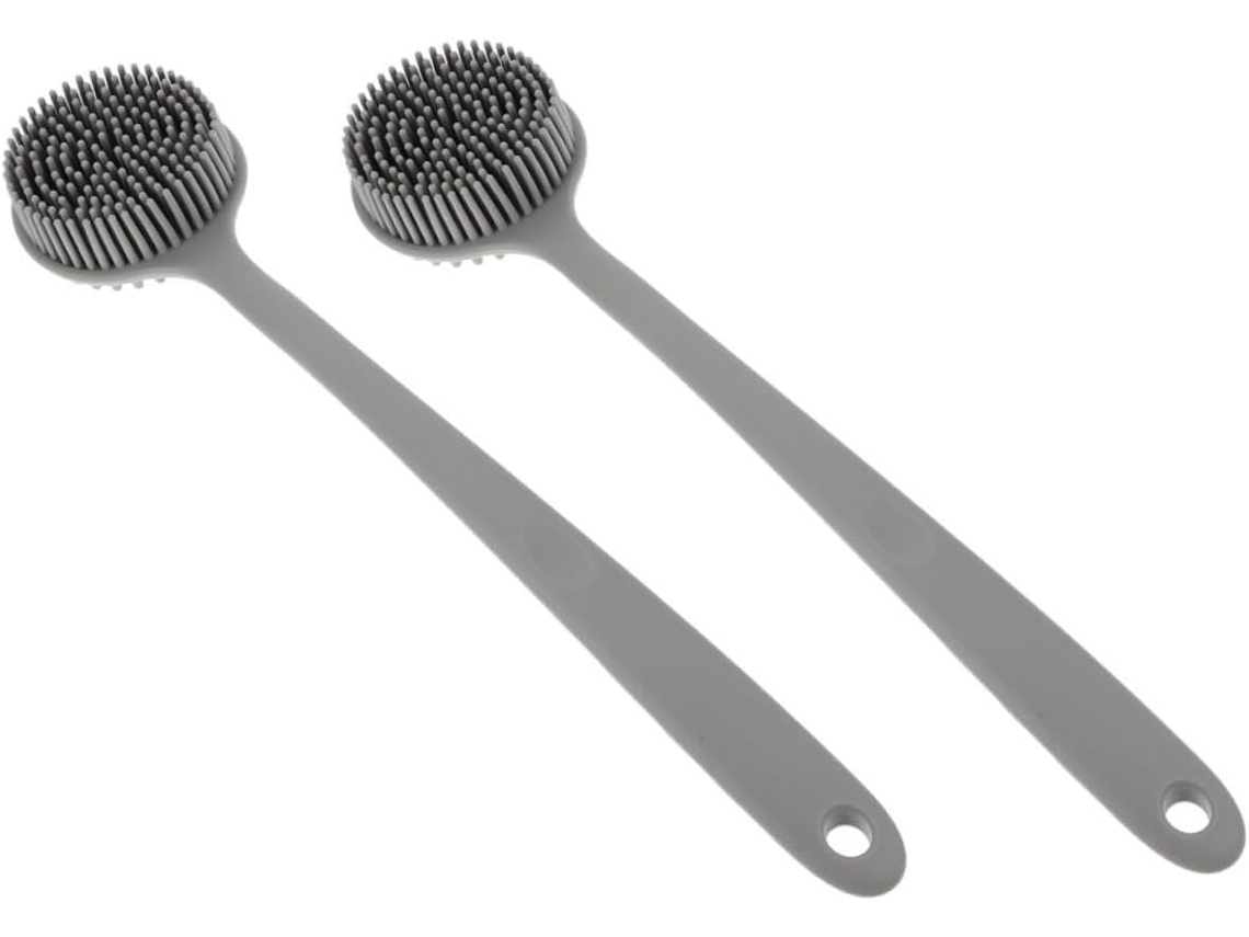 Escova De Silicone Cabo Longo Em 2 Peças Para Banho, Esponja Esfoliante Para As Costas, Ideal Para Limpeza Do Corpo E Da