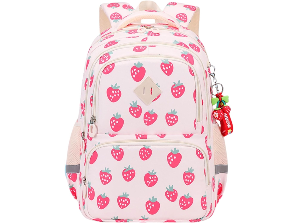 Mochila Feminina Leve Com Estampa Morangos Para Crianças, Escolar Meninas, Rosa, Tamanho Padrão, Estilo Casual