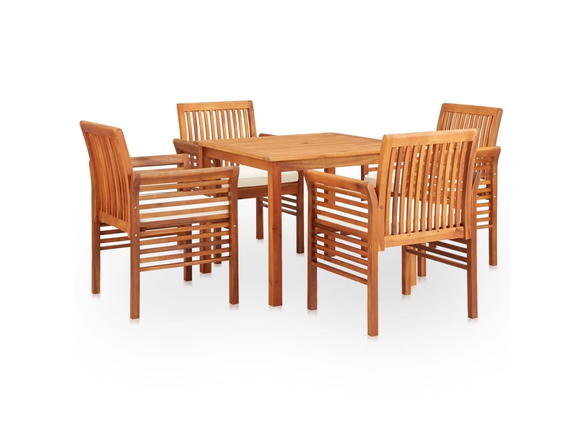 Vidaxl 5 Pcs Conjunto De Jantar Exterior C/ Almofadões Acácia Maciça