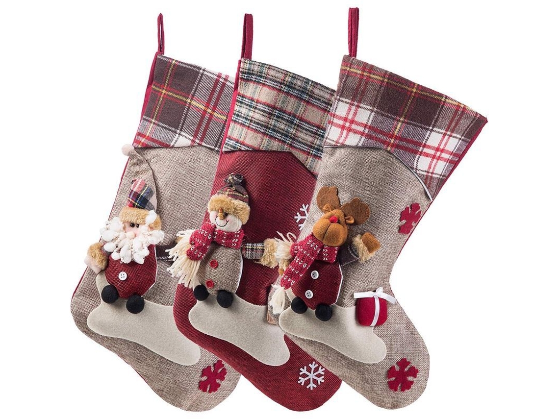 3 Peças, Meias De Natal Clássicas Grandes, Personagens De Natal: Papai Noel, Boneco De Neve, Renas