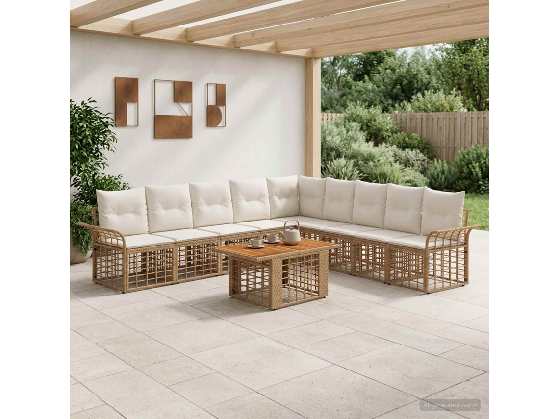 Vidaxl Conjunto De Sofá De Jardim 10 Unid. Natural E Branco Creme