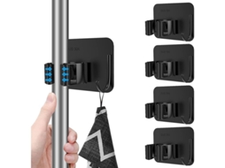 Suporte Para Mop E Vassoura 4 Peças, Aço Inoxidável Sem Furo Parede Com Ganchos Preto