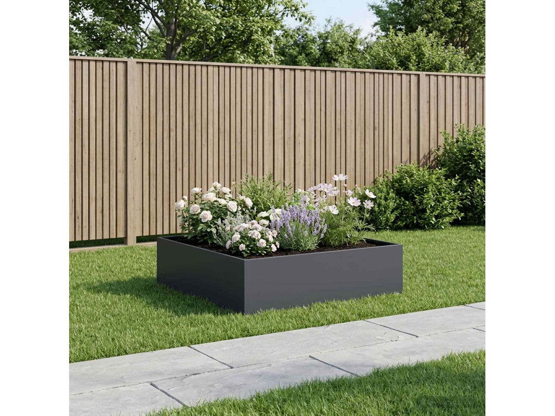 Vidaxl Vaso De Jardim Antracite 80 X 80 X 30 Cm Aço Laminado A Frio
