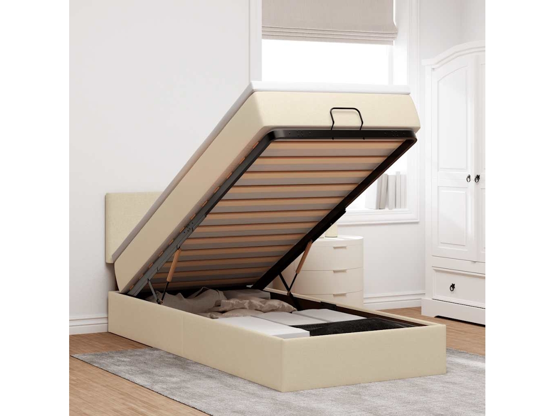 Vidaxl Estrutura De Cama Otomana Com Creme De Colchão 90x190cm Tecido