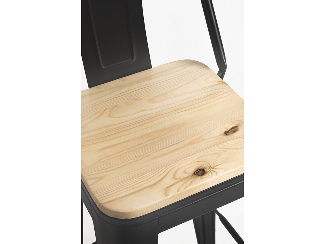 Pack 6 Bancos Torix Encosto Madeira Natural 95 Cm - Preto Mate