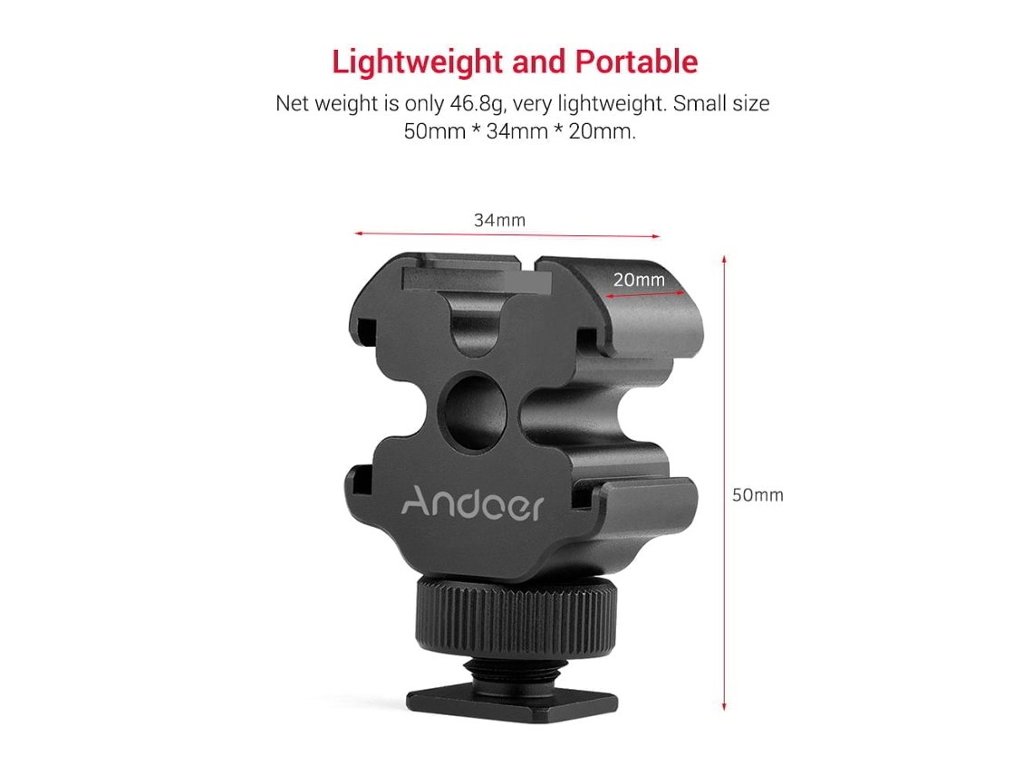 2026 soporte Cold Shoe Andoer de Aluminio de 1 a 3 para Cámara Dslr Ildc Micrófono Luz de Video Monitor Brazo Mágico