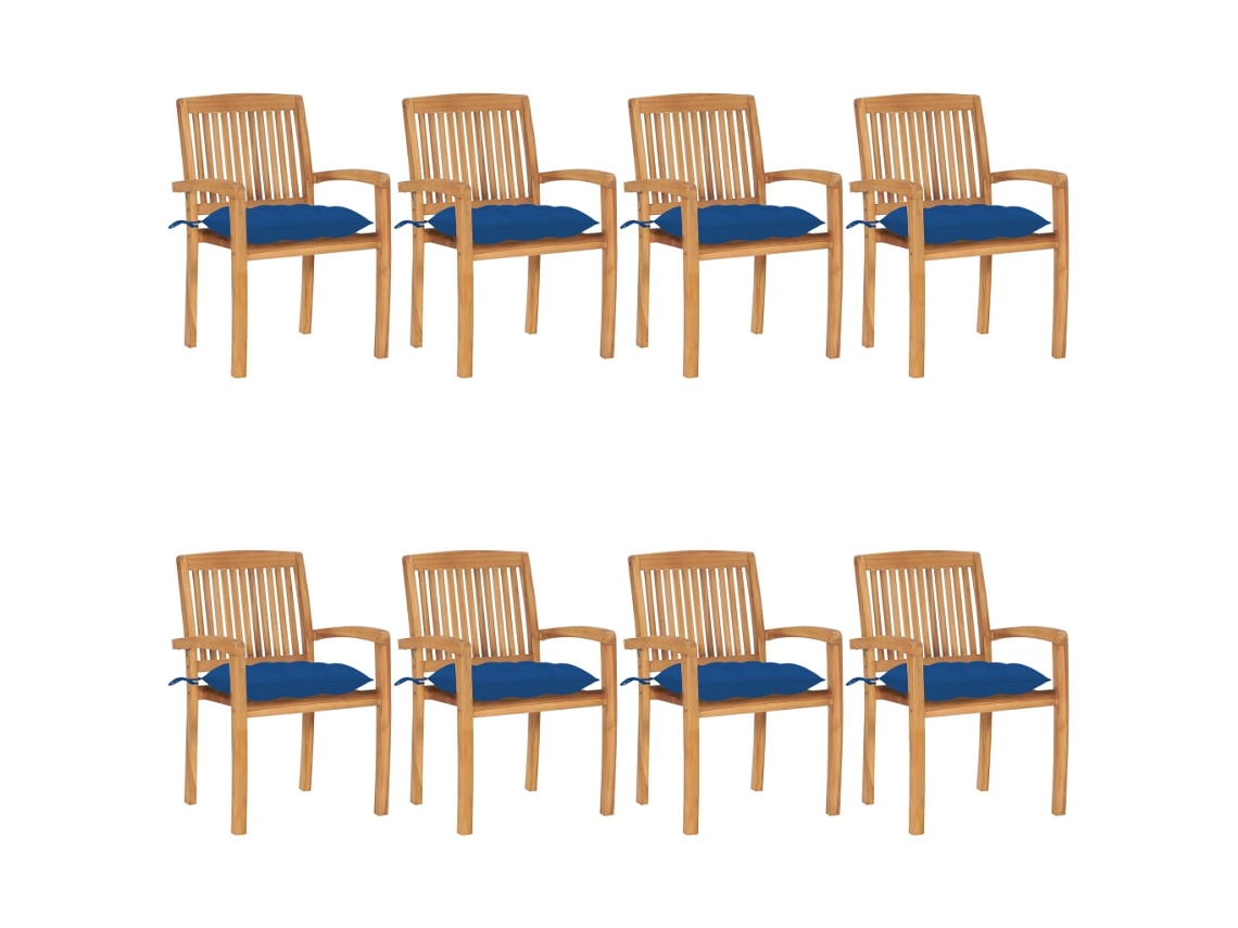Cadeiras De Jardim Empiháveis C/ Almofadões 8 Pcs Teca Maciça Dkd Home Decor