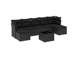 Conjunto de 8 Sofás de Jardim com Almofadões Vime Pe Preto MAISON EXCLUSIVE (8 pcs)