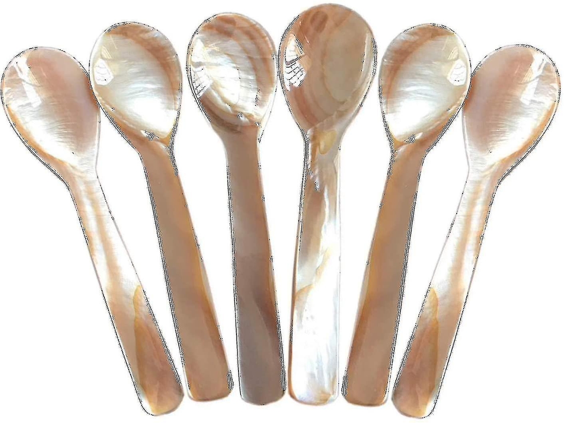 Set de 6 Colheres de Nacre de 11,5 Cm X 3 Cm com Cabo Redondo para Servir Caviar e Ovos Sem Alterar o Sabor