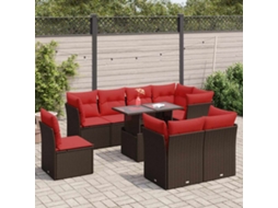 Vidaxl 9 Pcs Conj. Sofás Jardim C/ Almofadões Vime Pe/acácia Castanho