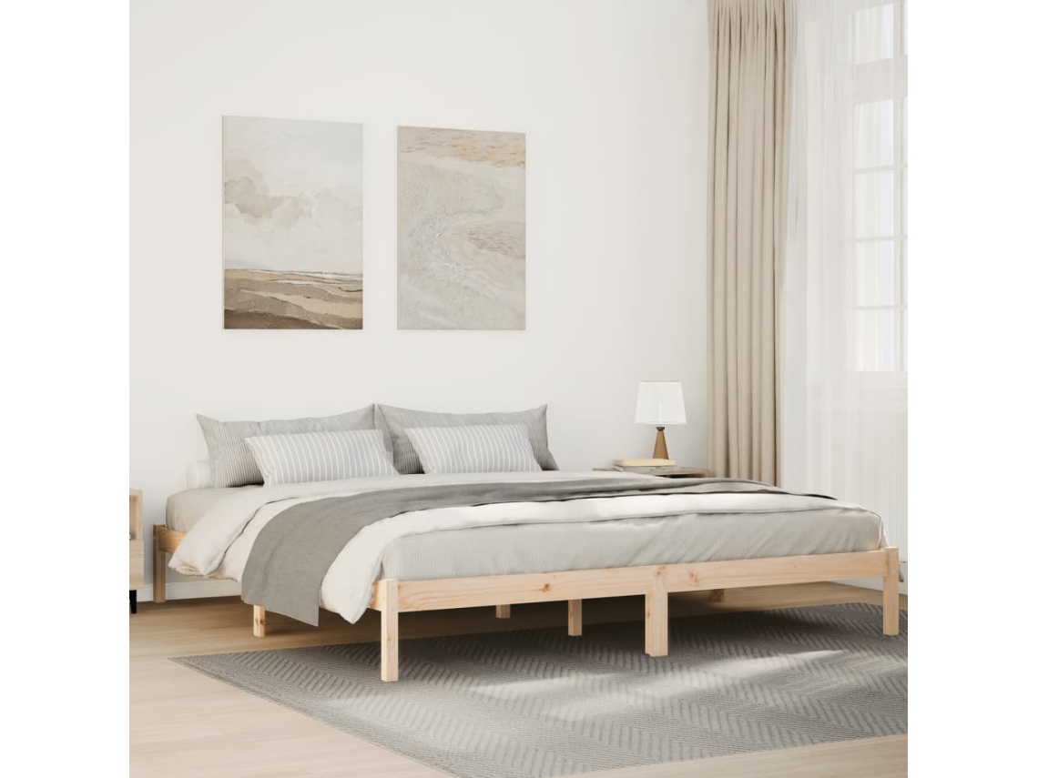 Vidaxl Cama Extra Longa Sem Colchão 200x210 Cm Madeira de Pinho Maciça