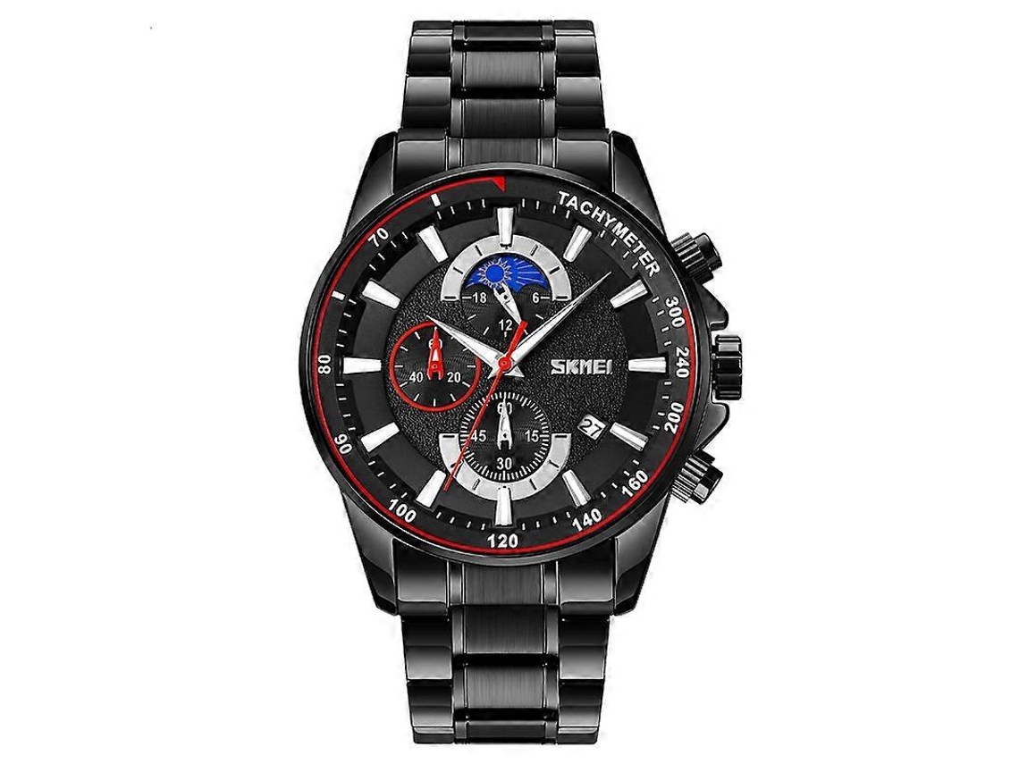 Relógio De Quartzo Masculino Skmei 9250 Com Cronômetro, Fase Da Lua, Data E Pulseira De Aço Inoxidável Com Seis Pinos.