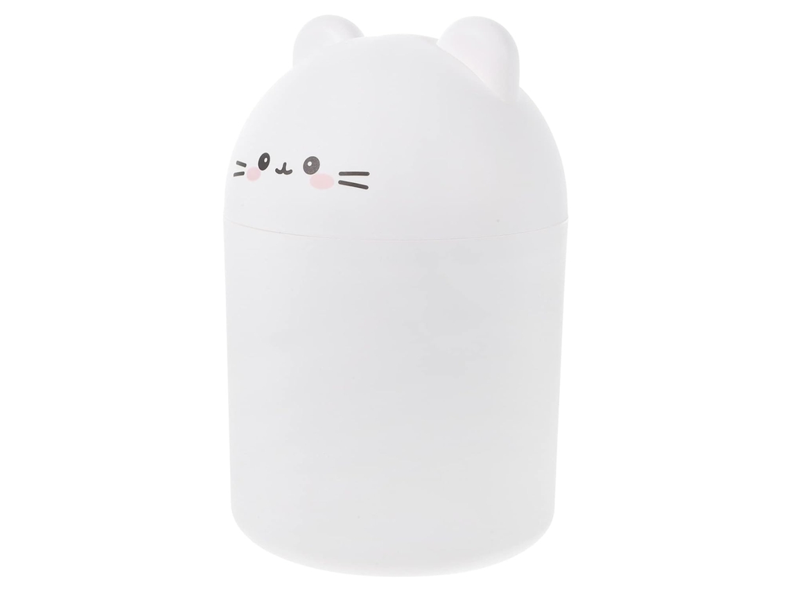 Lixeira de Mesa Garneck com Desenho Urso Fofo, Pequena, Resistente e Prática para Escritório, Quarto Ou Sala e