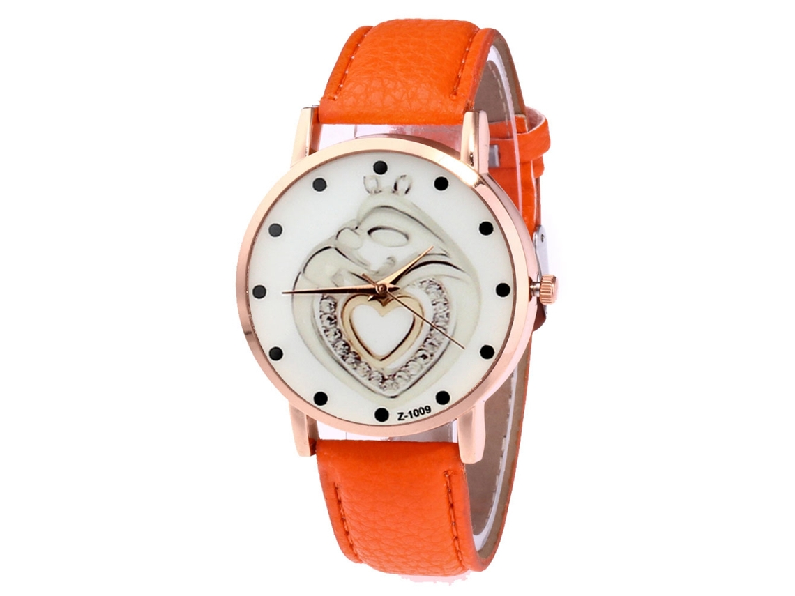 Relógio de pulso casual de quartzo em couro, elegante, para homens e mulheres (laranja)