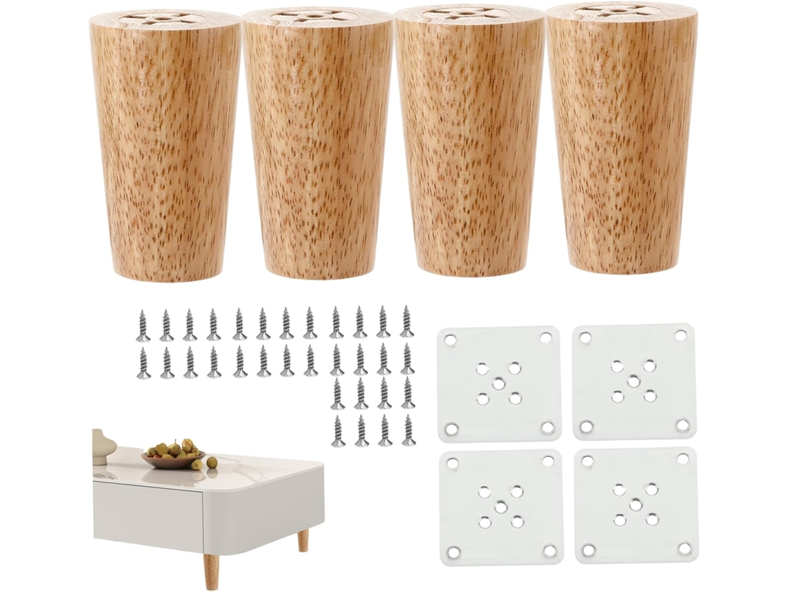 Conjunto De 4 Pés Madeira Para Móveis, Pés Redondos De 8cm 3, 15 Polegadas Para Armários, Com Placas De Montagem E