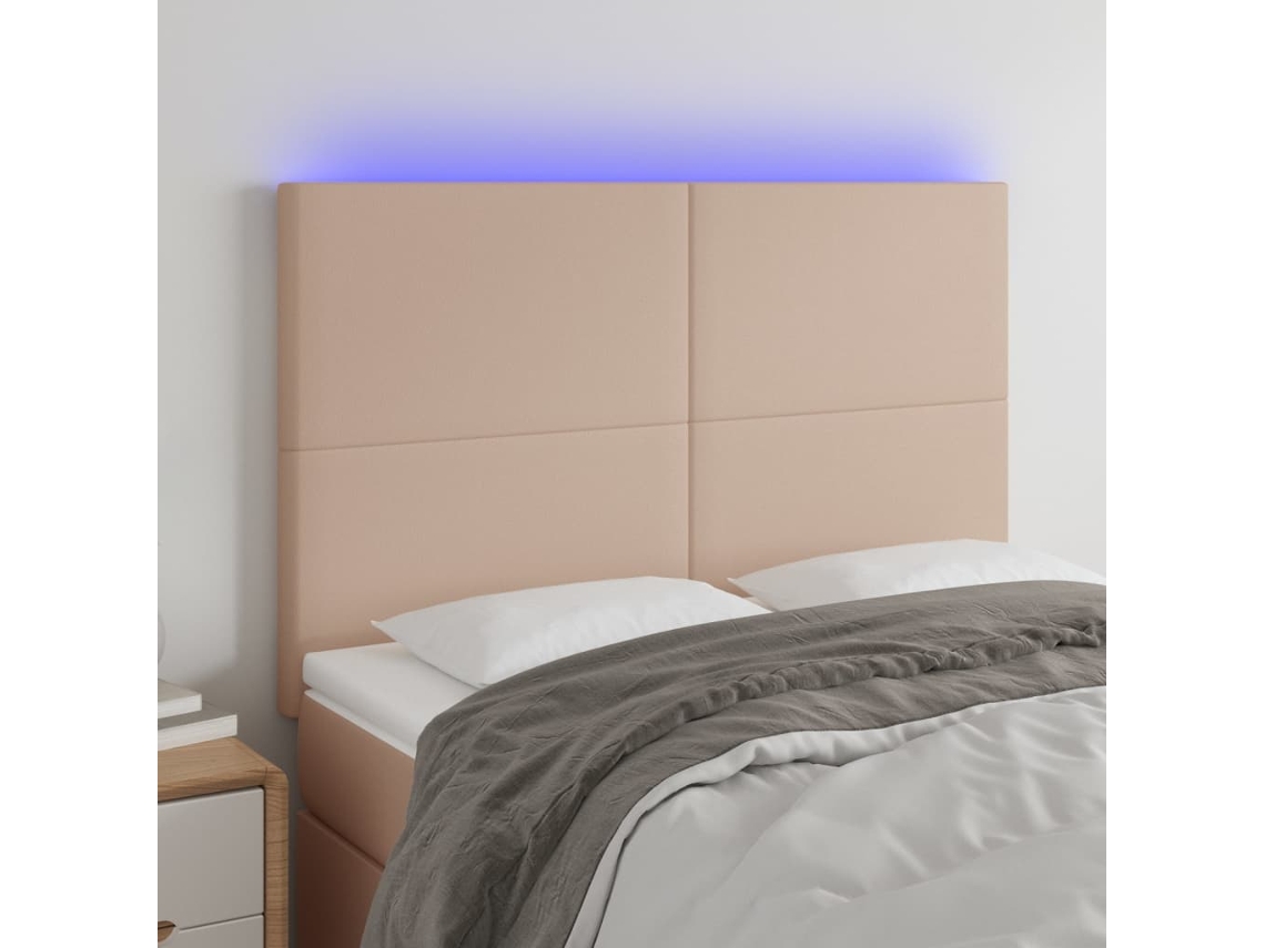Cabeceira Cama C/ Led Couro Artif. 144x5x118/128 Cm Cappuccino